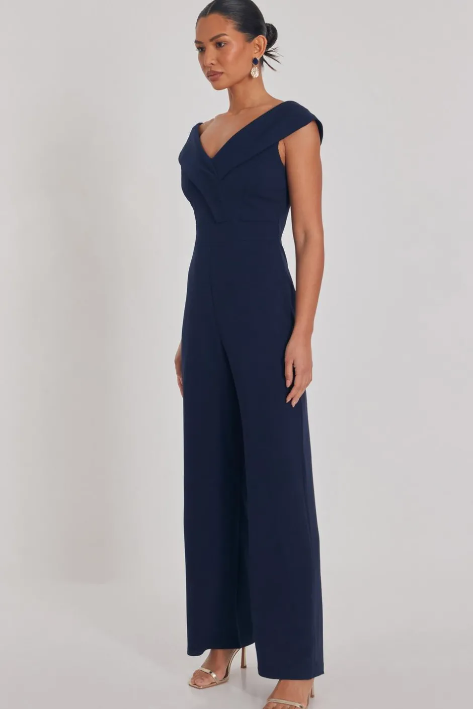 Quiz Navy Bardot Wide Leg Jumpsuit Sale