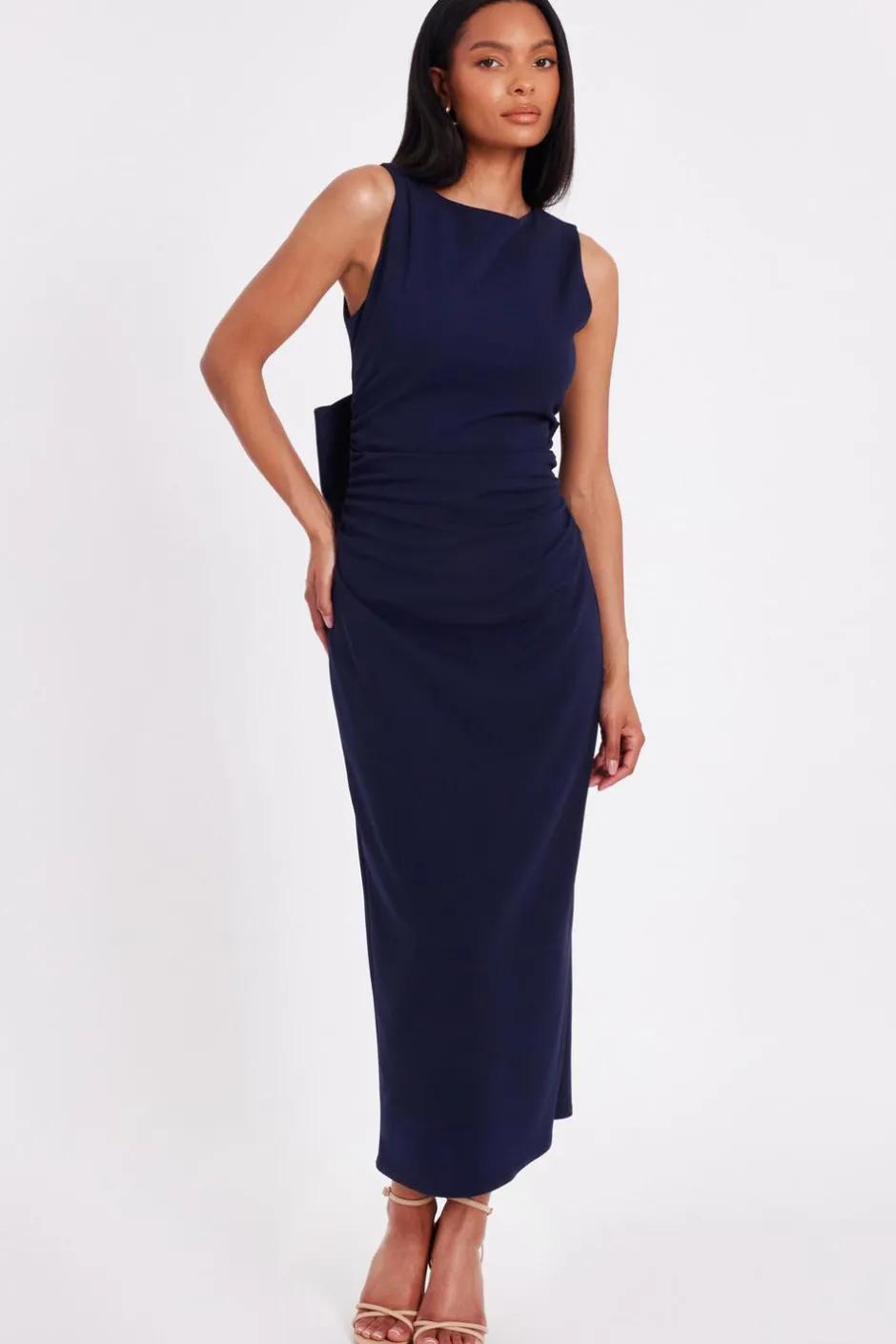 Quiz Navy Bow Back Midaxi Dress Outlet