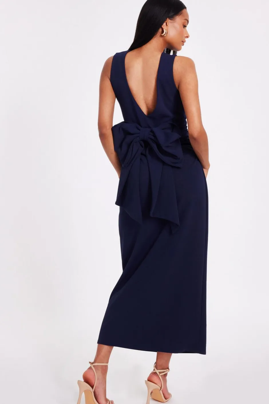 Quiz Navy Bow Back Midaxi Dress Outlet