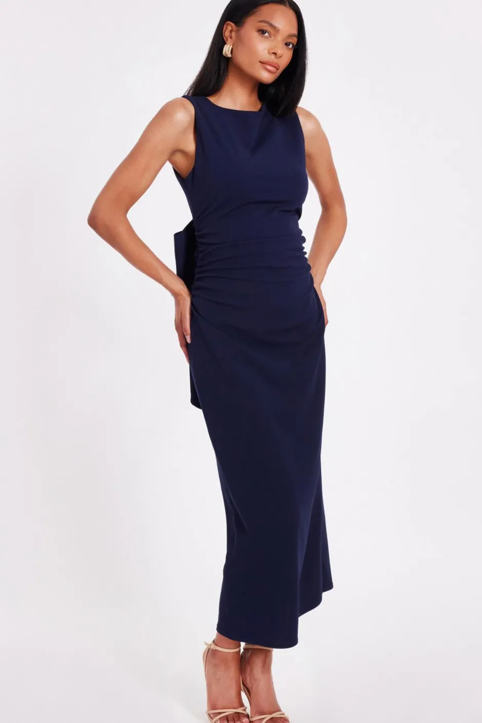 Quiz Navy Bow Back Midaxi Dress Outlet