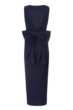 Quiz Navy Bow Back Midaxi Dress Outlet