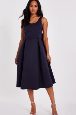 Quiz Bow Back Midi Dress Navy Discount