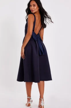 Quiz Bow Back Midi Dress Navy Discount