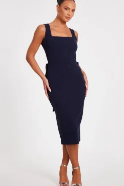 Quiz Navy Bow Back Midi Dress Clearance
