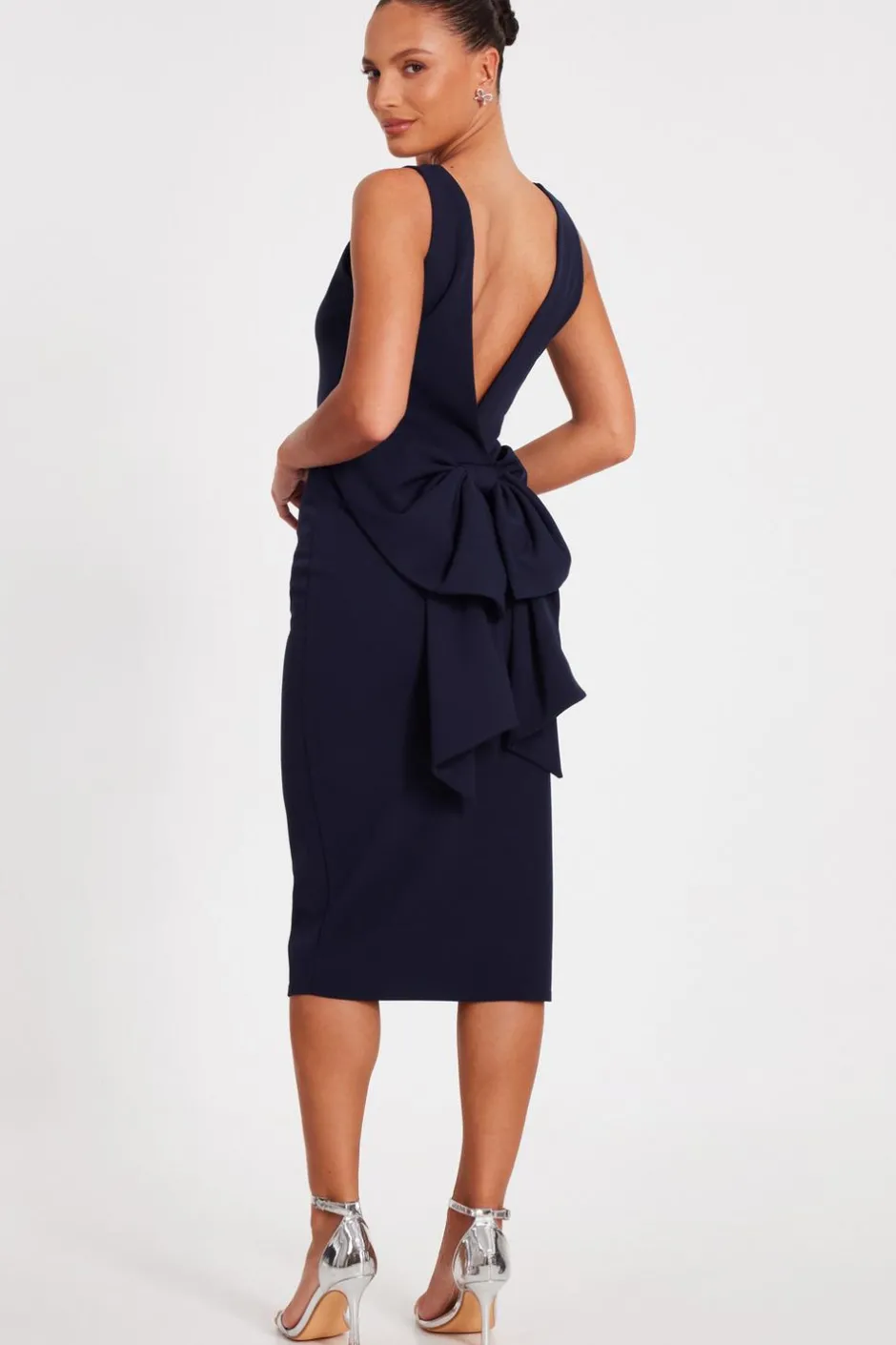 Quiz Navy Bow Back Midi Dress Clearance