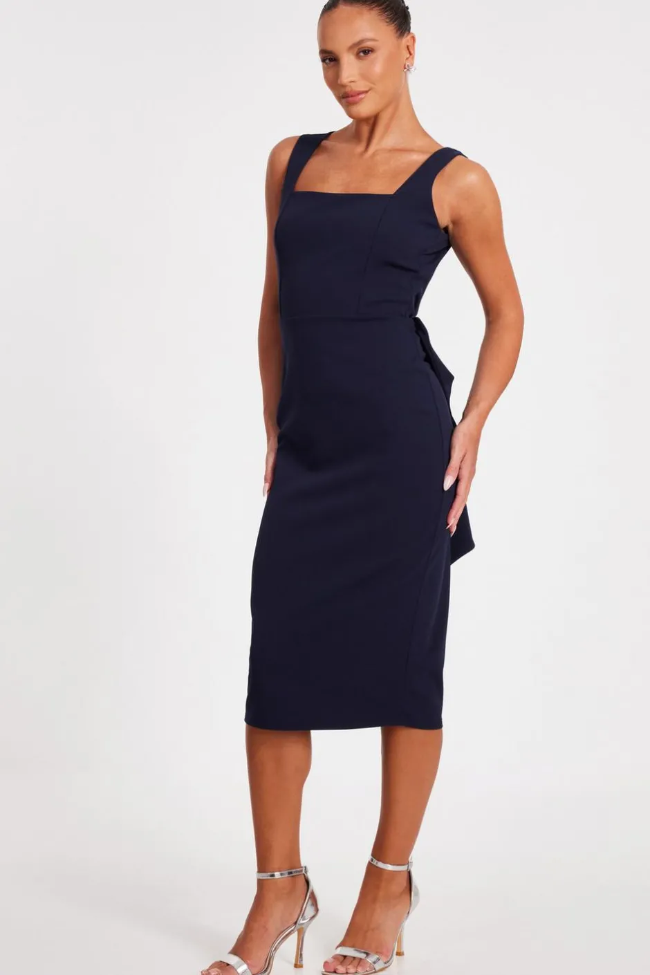 Quiz Navy Bow Back Midi Dress Clearance