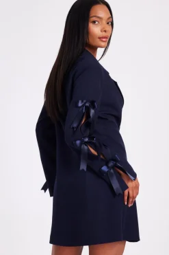 Quiz Bow Sleeve Blazer Dress Navy Best