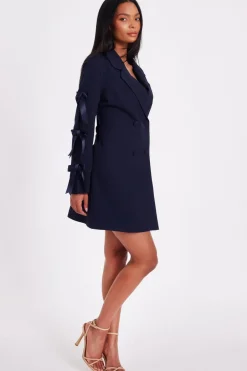 Quiz Bow Sleeve Blazer Dress Navy Best