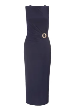 Quiz Navy Buckle Detail Midi Dress Discount