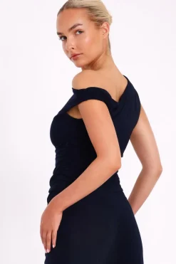 Quiz Navy Buckle Detail Ruched Top Clearance