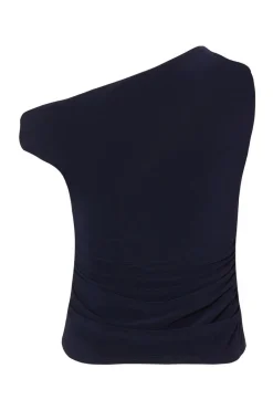 Quiz Navy Buckle Detail Ruched Top Clearance