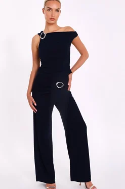 Quiz Navy Buckle Detail Trousers Discount