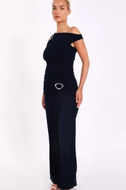 Quiz Navy Buckle Detail Trousers Discount
