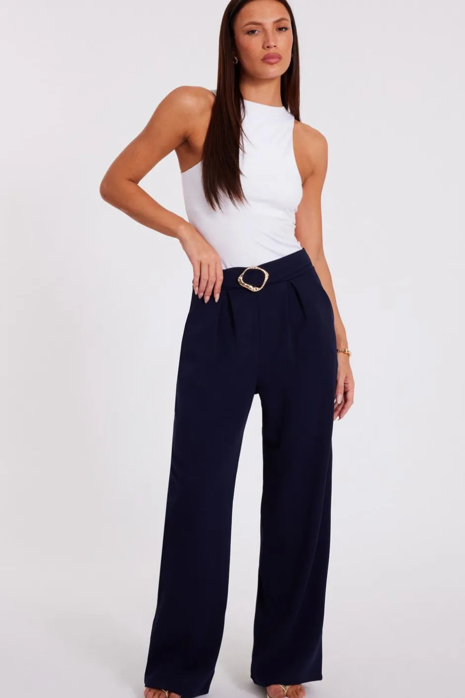 Quiz Buckle Palazzo Trousers Navy New