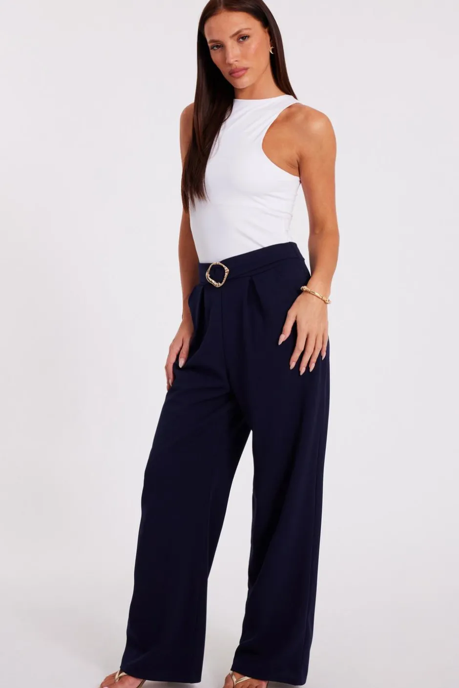 Quiz Buckle Palazzo Trousers Navy New