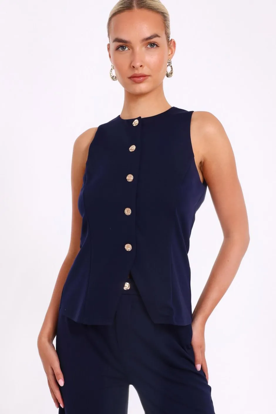 Quiz Button Front Waistcoat Navy Clearance