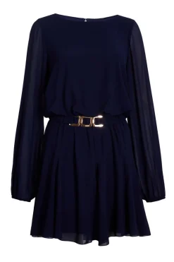 Quiz Navy Chiffon Long Sleeve Skater Dress Outlet