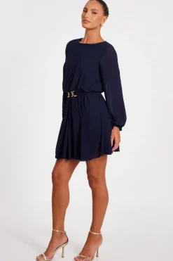 Quiz Navy Chiffon Long Sleeve Skater Dress Outlet