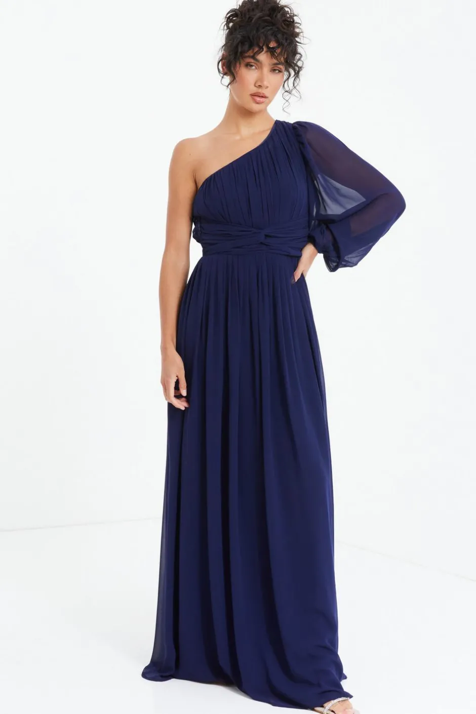 Quiz Navy Chiffon One Sleeve Maxi Dress Online