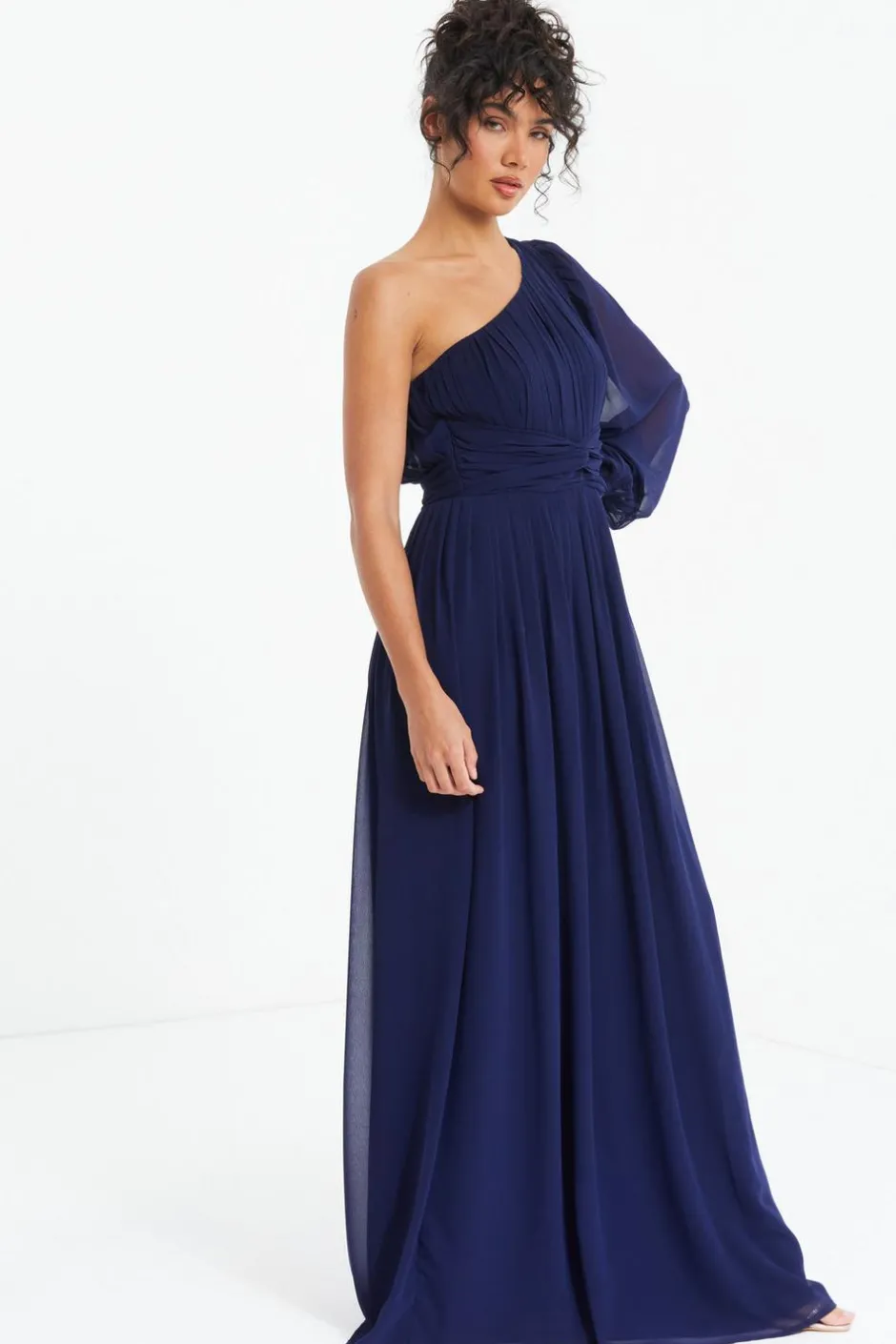 Quiz Navy Chiffon One Sleeve Maxi Dress Online