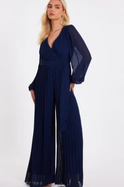 Quiz Navy Chiffon Pleated Jumpsuit Discount