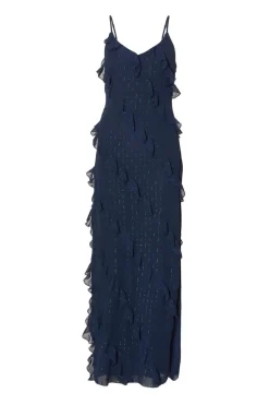 Quiz Chiffon Ruffle Midaxi Dress Navy