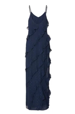 Quiz Chiffon Ruffle Midaxi Dress Navy