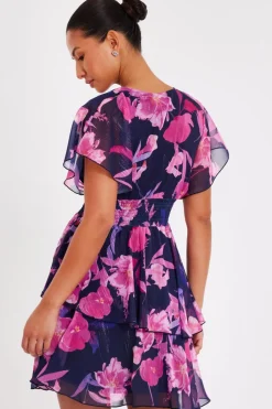 Quiz Navy Chiffon Tiered Mini Dress Sale