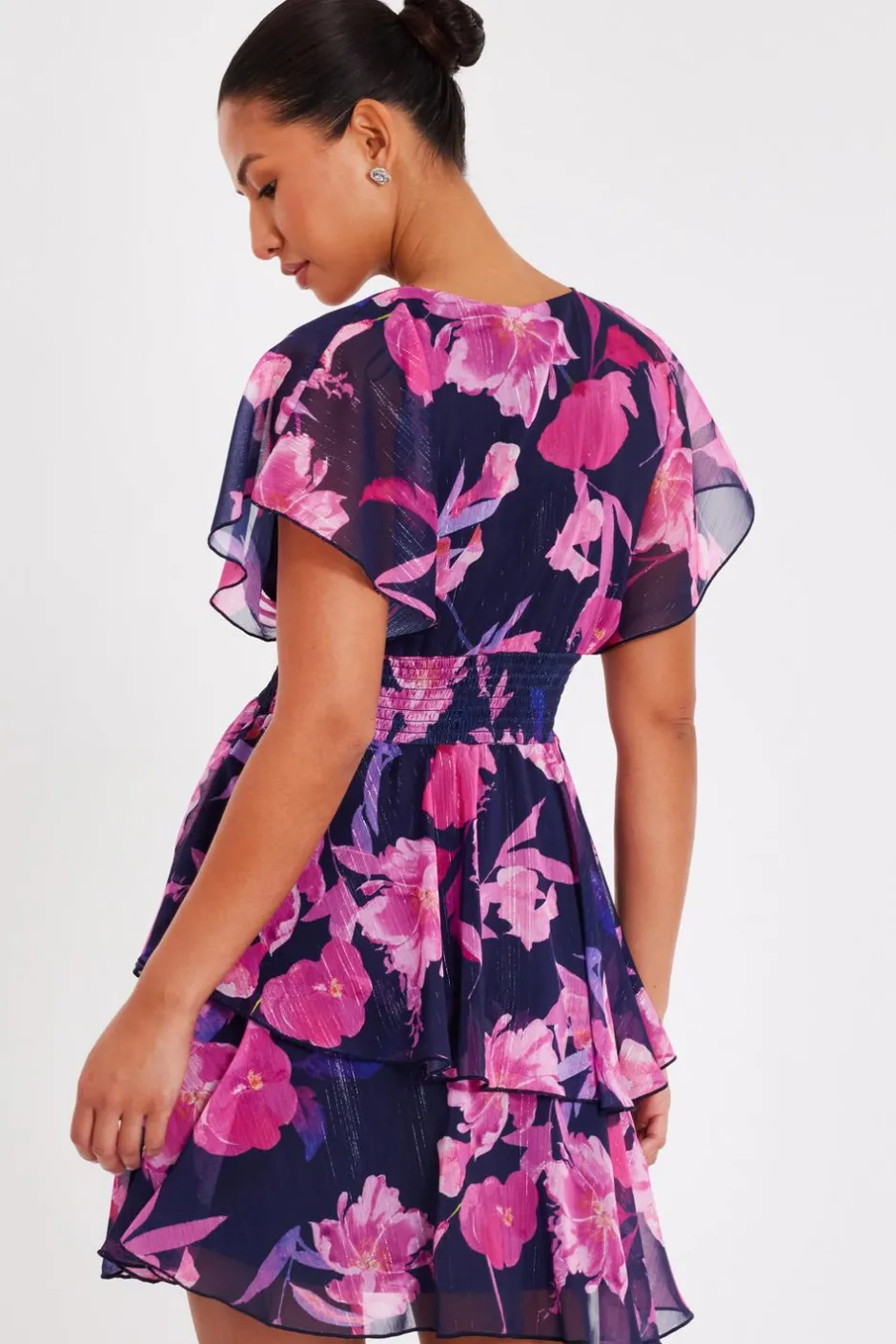 Quiz Navy Chiffon Tiered Mini Dress Sale