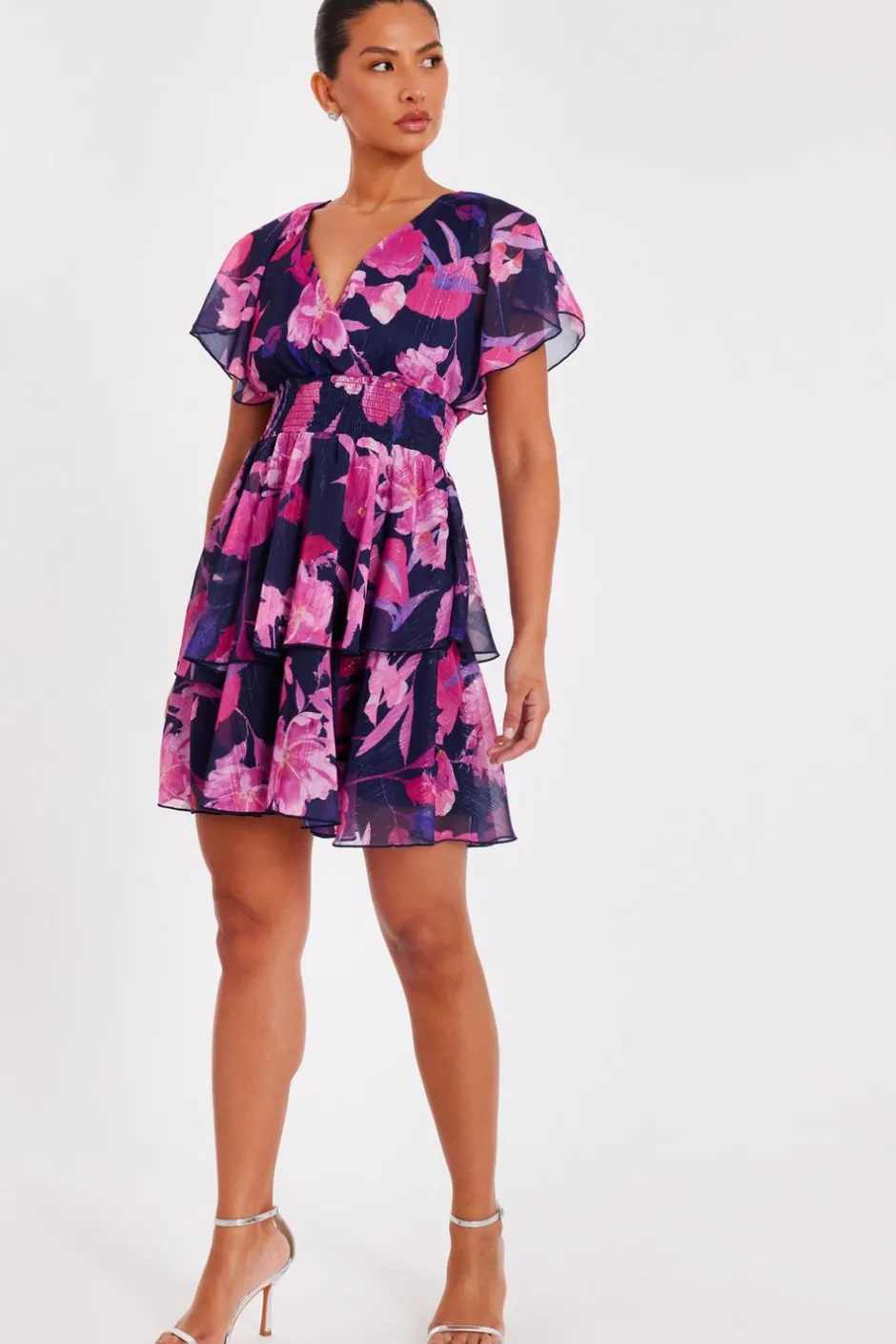 Quiz Navy Chiffon Tiered Mini Dress Sale