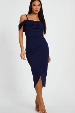Quiz Cold Shoulder Midi Dress Navy Online