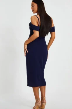 Quiz Cold Shoulder Midi Dress Navy Online