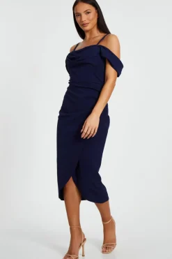 Quiz Cold Shoulder Midi Dress Navy Online