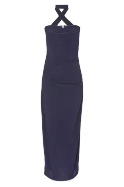 Quiz Collar Detail Ruched Midaxi Dress Navy Sale