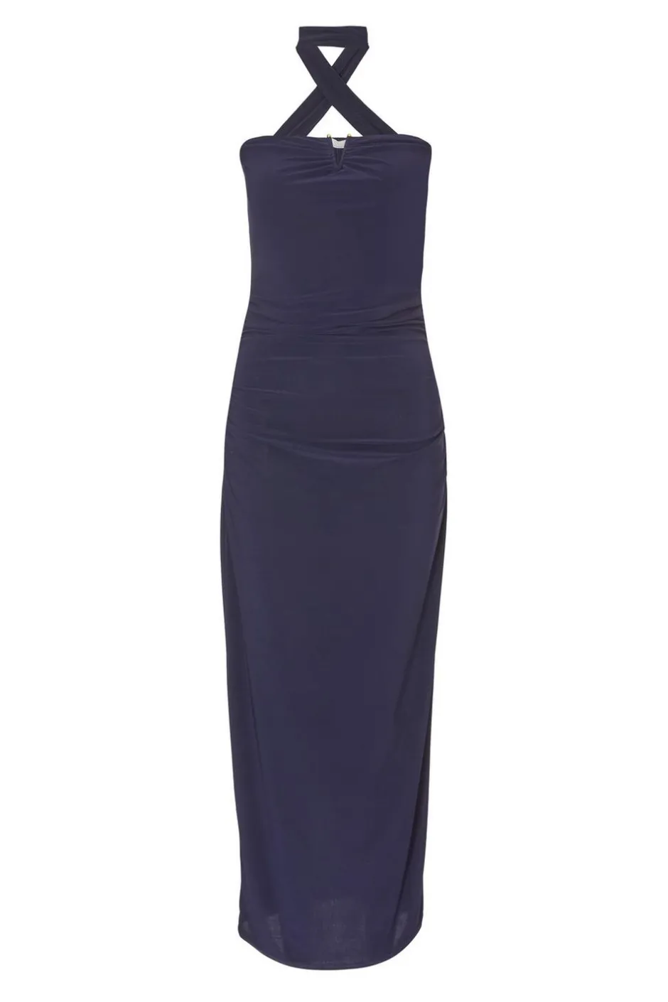 Quiz Collar Detail Ruched Midaxi Dress Navy Sale