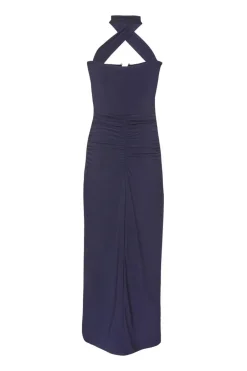 Quiz Collar Detail Ruched Midaxi Dress Navy Sale