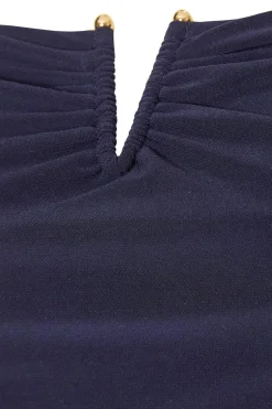 Quiz Collar Detail Ruched Midaxi Dress Navy Sale