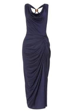 Quiz Cowl Neck Midi Dress Navy Discount