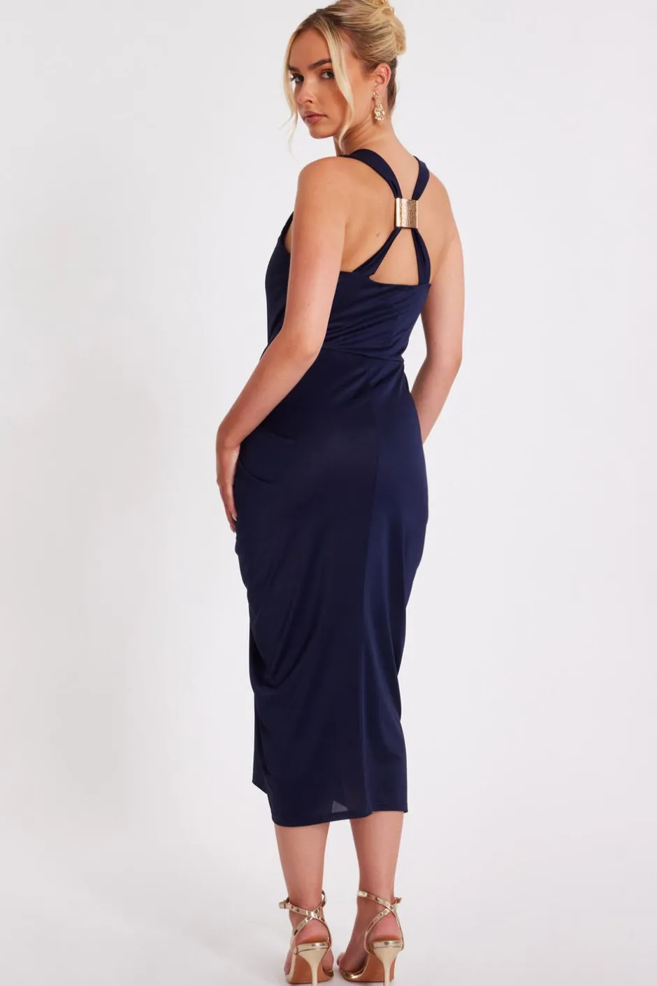 Quiz Cowl Neck Midi Dress Navy Discount