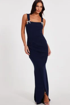 Quiz Navy Diamante Bow Maxi Dress Clearance
