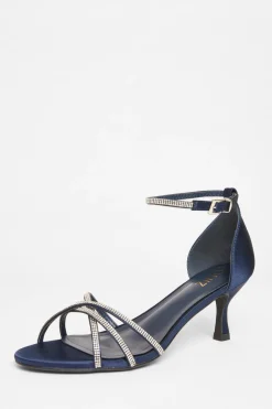 Quiz Diamante Cross Strap Heels Navy Hot