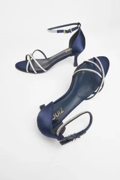 Quiz Diamante Cross Strap Heels Navy Hot