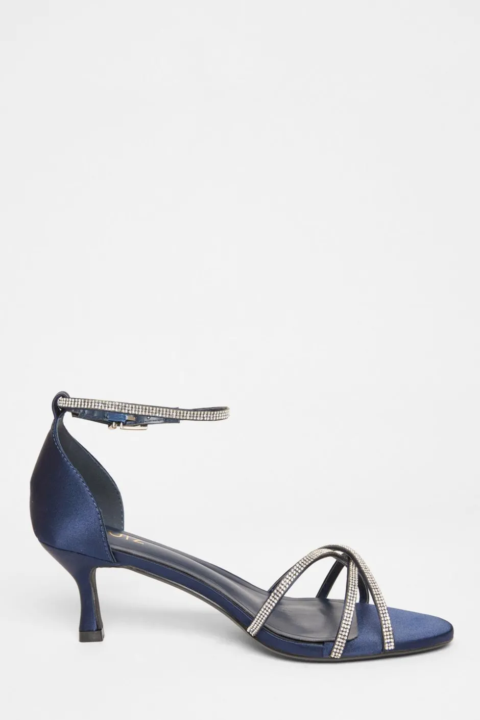 Quiz Diamante Cross Strap Heels Navy Hot