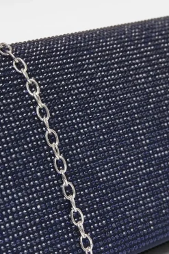 Quiz Navy Diamante Embellished Clutch Bag Sale