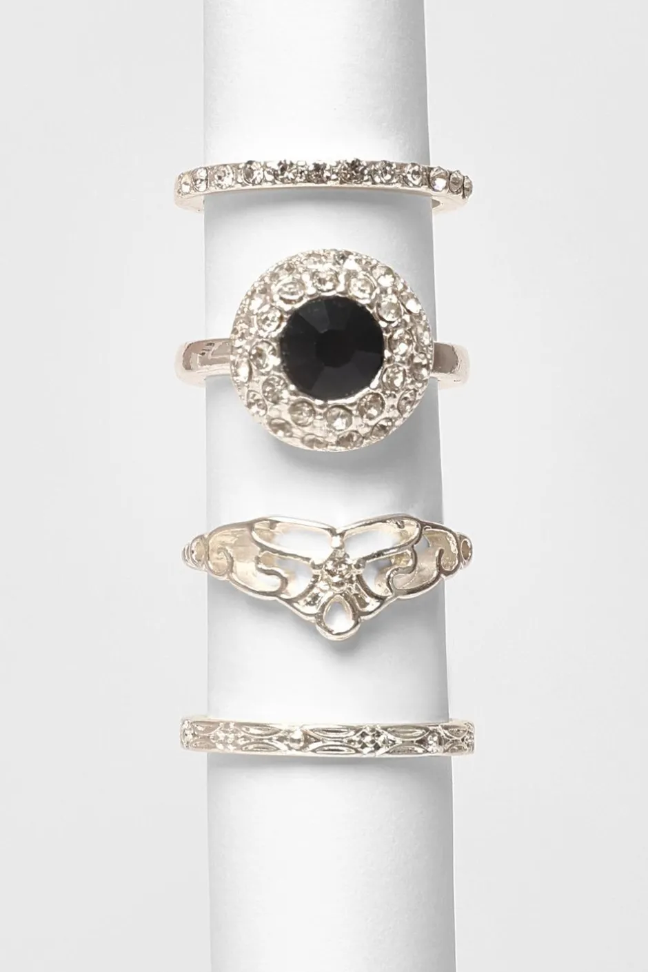 Quiz Navy Diamante Floral Ring Set Best