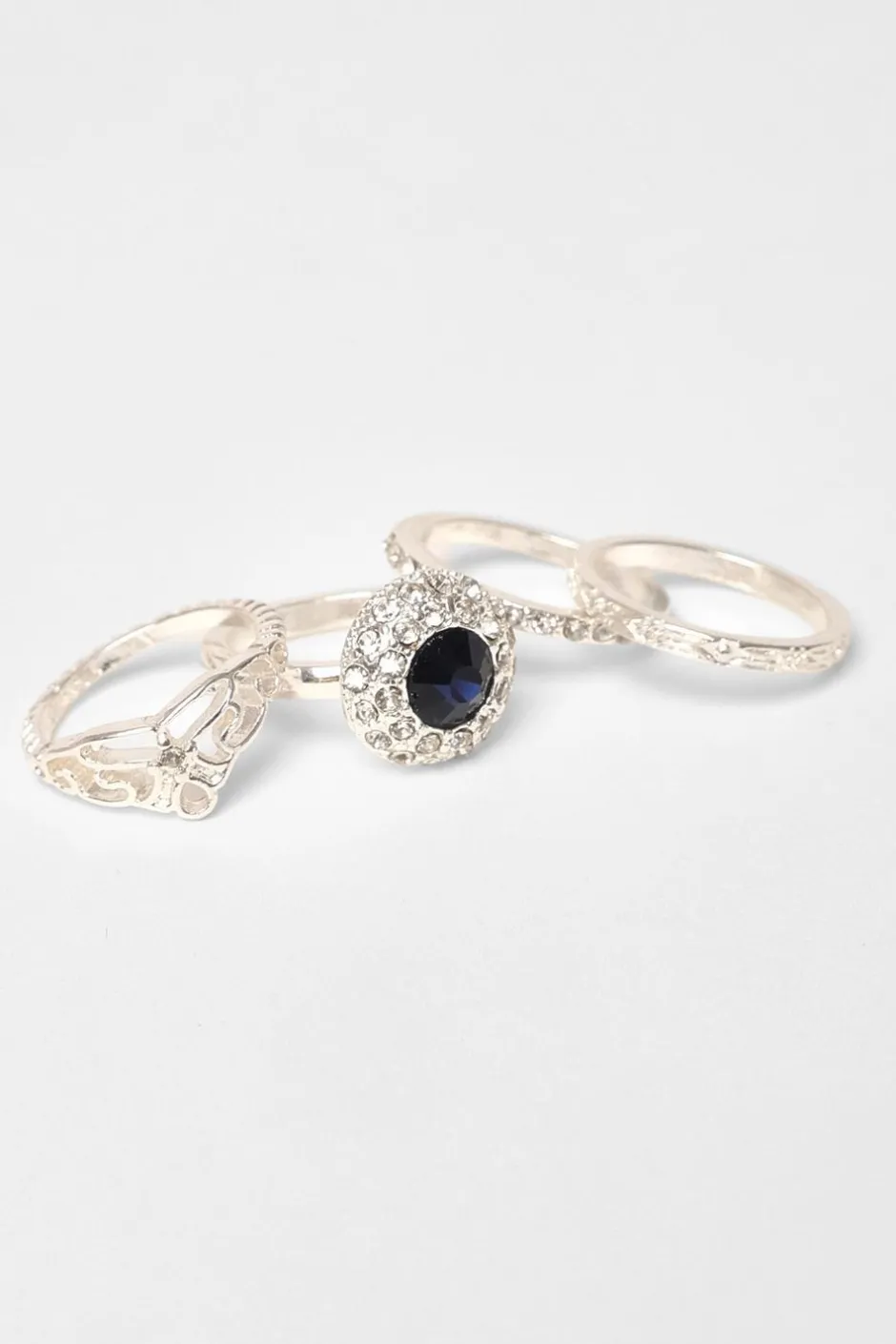 Quiz Navy Diamante Floral Ring Set Best