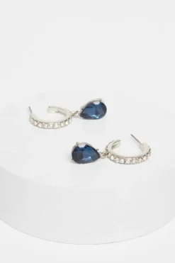 Quiz Navy Diamante Hoop Earrings Discount