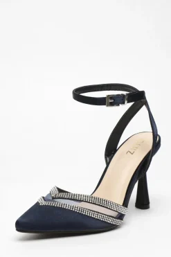 Quiz Diamante Mesh Court Heels Navy