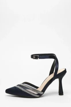 Quiz Diamante Mesh Court Heels Navy