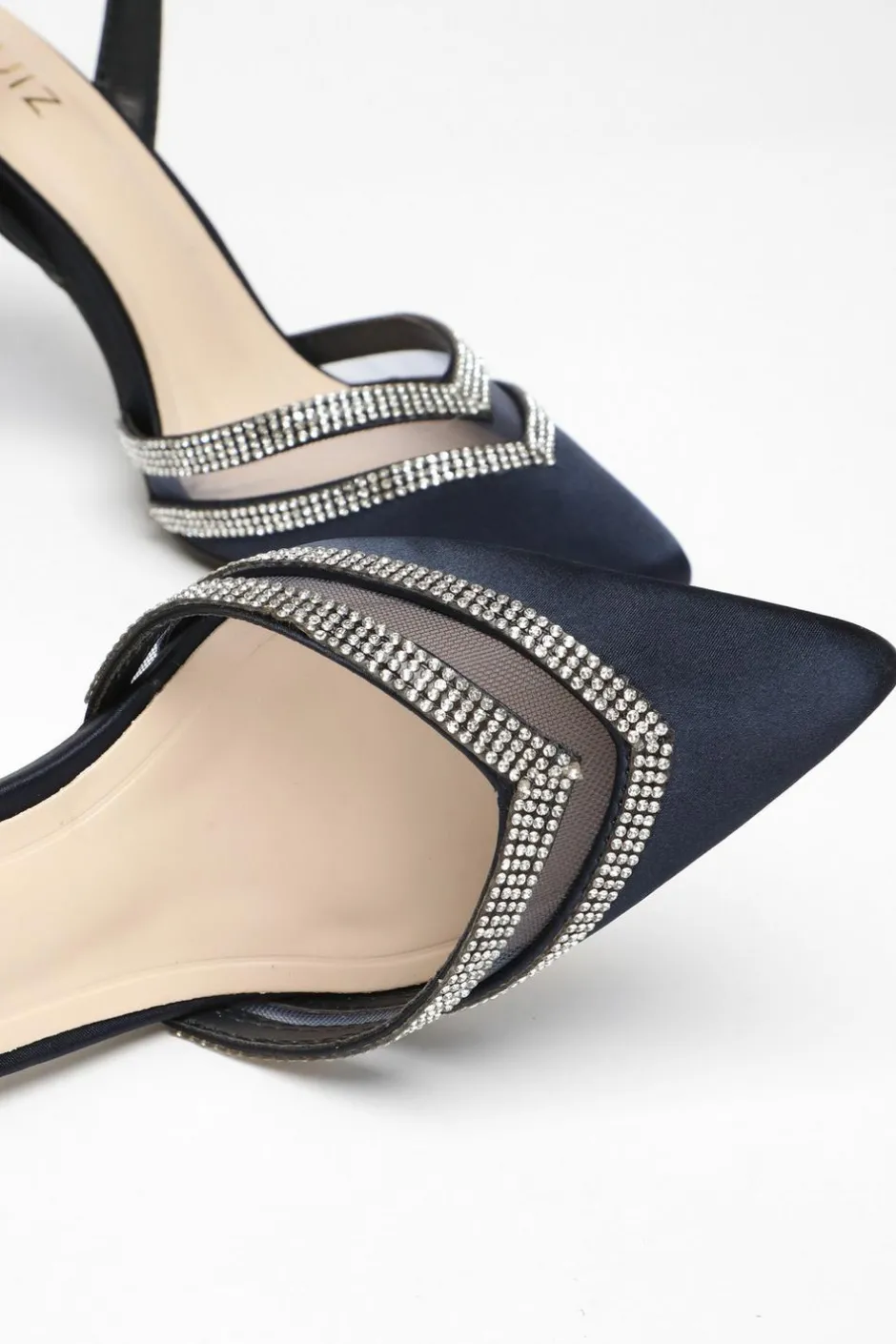 Quiz Diamante Mesh Court Heels Navy